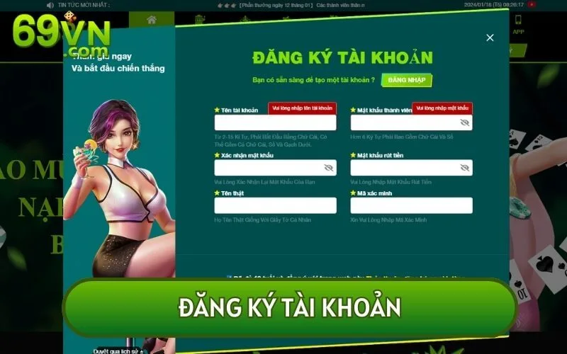 Hướng dẫn đăng ký 69VN trực tiếp với trang web trên PC